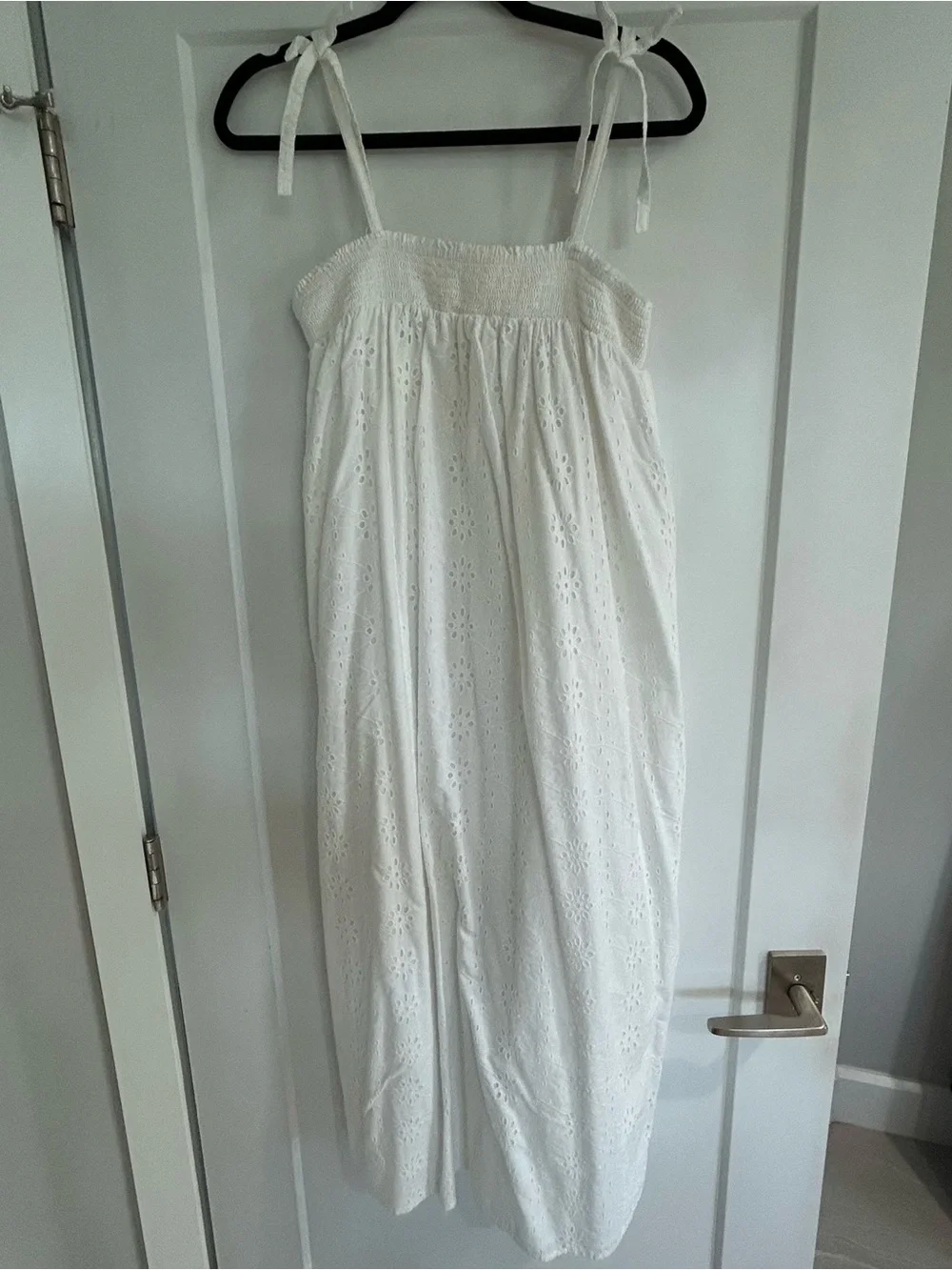 White Eyelet Maxi Dress with Tie Straps